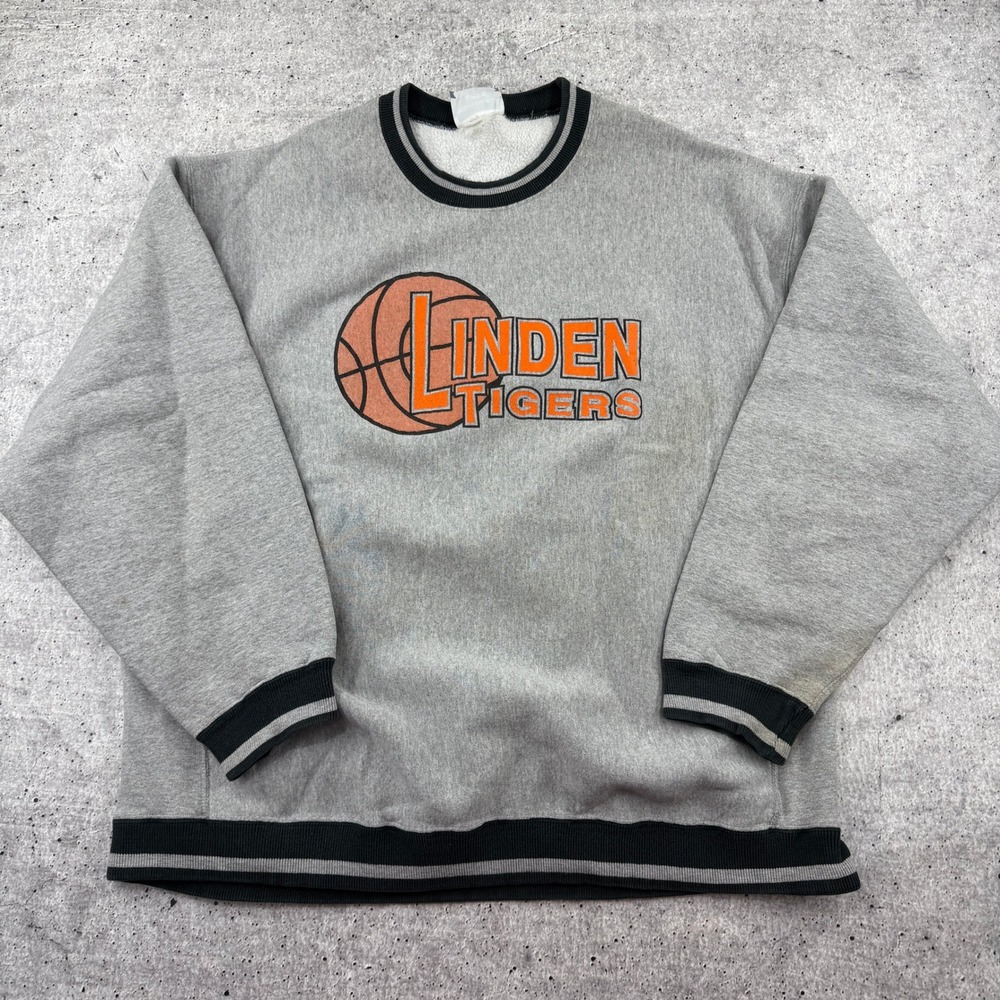 Vtg Lee Crossgrain Crewneck Gray Sweatshirt Linden High School NJ Basketball XL?